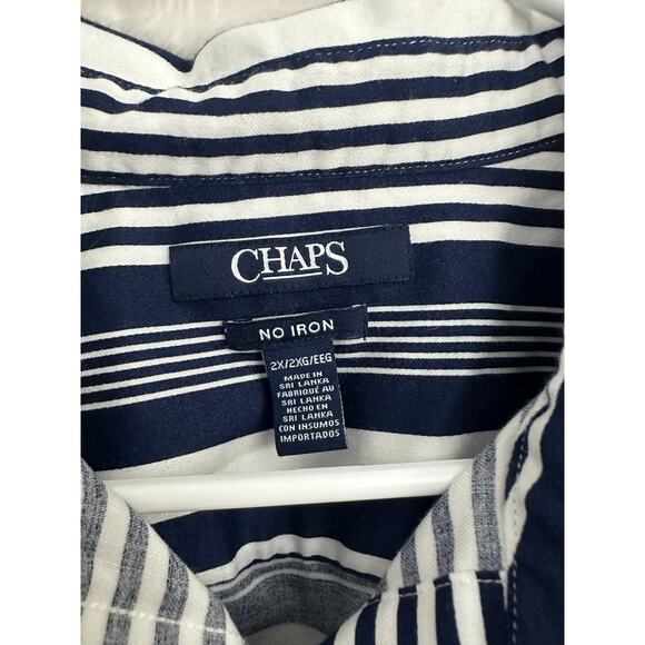CHAPS Blue Stripe No Iron Shirt 2X Womens Coastal Office - Picture 3 of 7